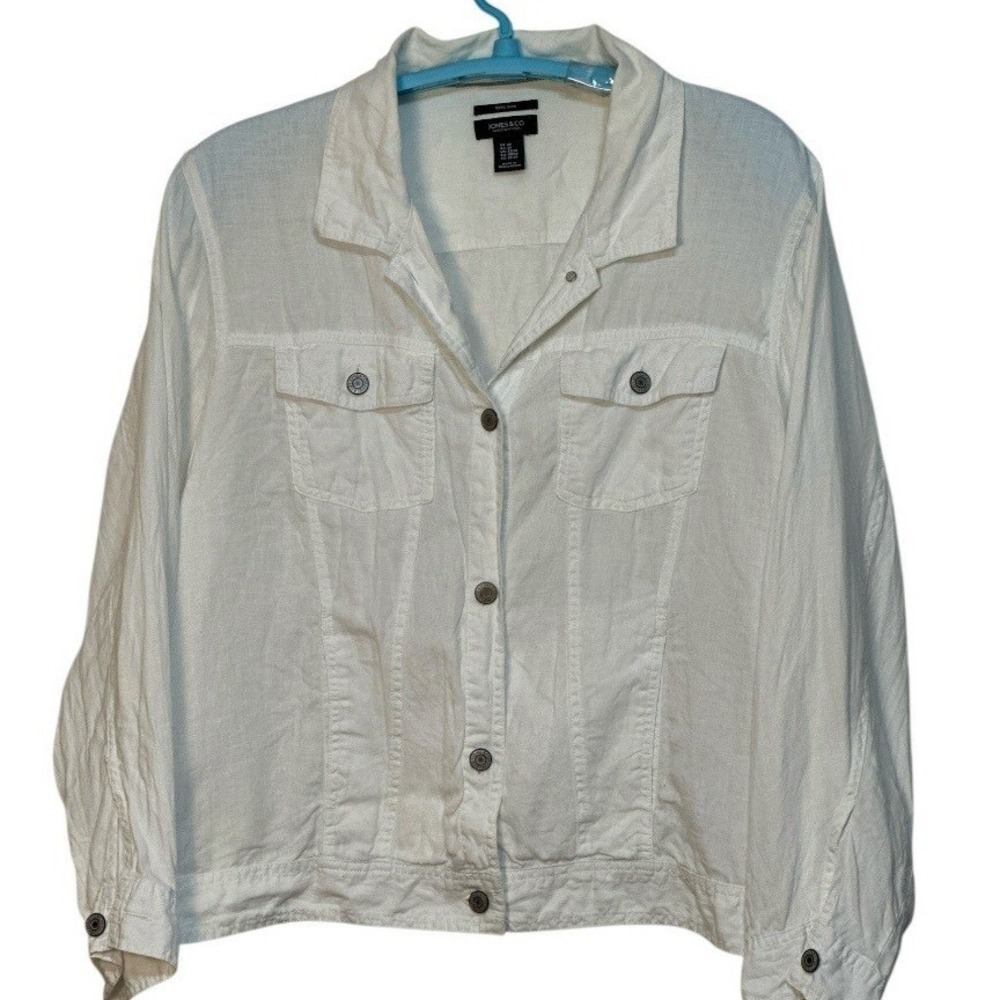JONES &‎ CO JONES NEW YORK Women Jacket White Linen Coastal Chic Resort Wear 2X